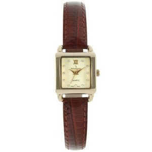 Peugeot Women's 20mm Square Watch with Glossy Brown Leather Strap - 1 of 4