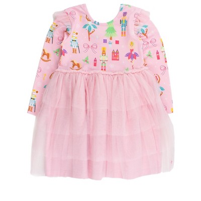RuffleButts Toddler Girls Flutter Tulle Long Sleeve Twirl Dress