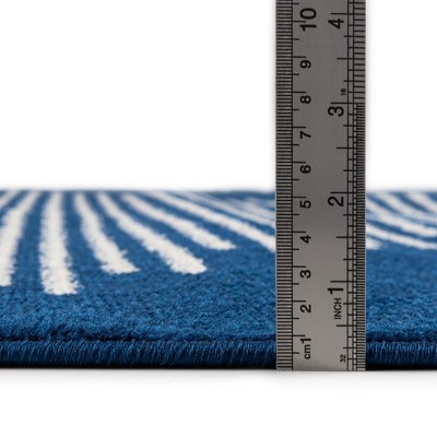 Kai Navy Blue Geometric Synthetic Runner Rug