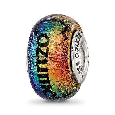 Black Bow Jewelry Orange Dichroic Glass & Sterling Silver Cozumel & Palm Tree Bead Charm
