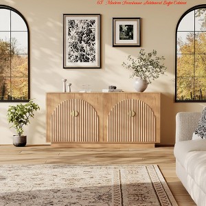 Kitchen 63" Modern Farmhouse Sideboard Buffet Cabinet w/ Storage and Fluted Doors - Storage Sideboard - 1 of 4