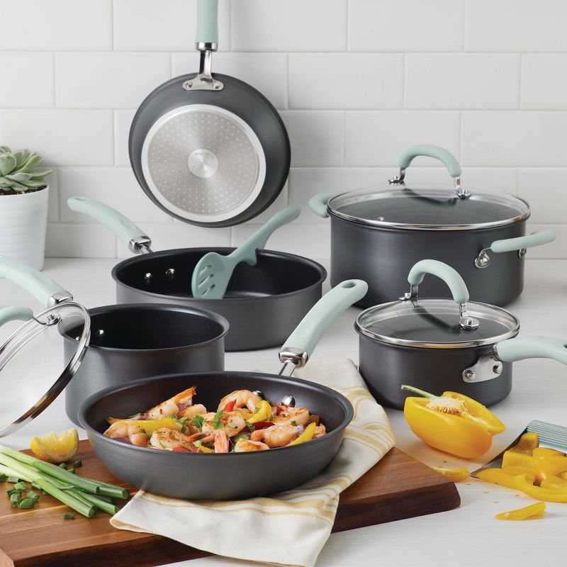 Rachael Ray Create Delicious 11pc Hard Anodized Nonstick Cookware Set Light Blue Handles, 3 of 10