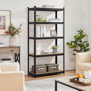 5-Tier Utility Shelves, Metal Storage Shelves Garage Shelving Unit Adjustable Garage Storage Shelves Storage Racks Heavy Duty Shed Shelving- Black - 1 of 4