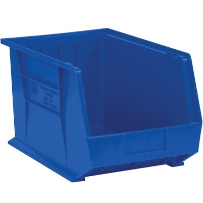 Box Partners Plastic Stack & Hang Bin Boxes 16" x 11" x 8" Blue 4/Case BINP1611B