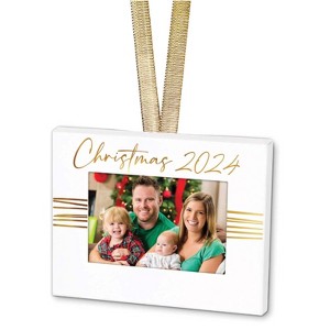 Elanze Designs Christmas 2024 Gold Foil 4 x 3 Metal Mini Picture Photo Frame Holiday Keepsake Hanging Ornament - 1 of 4