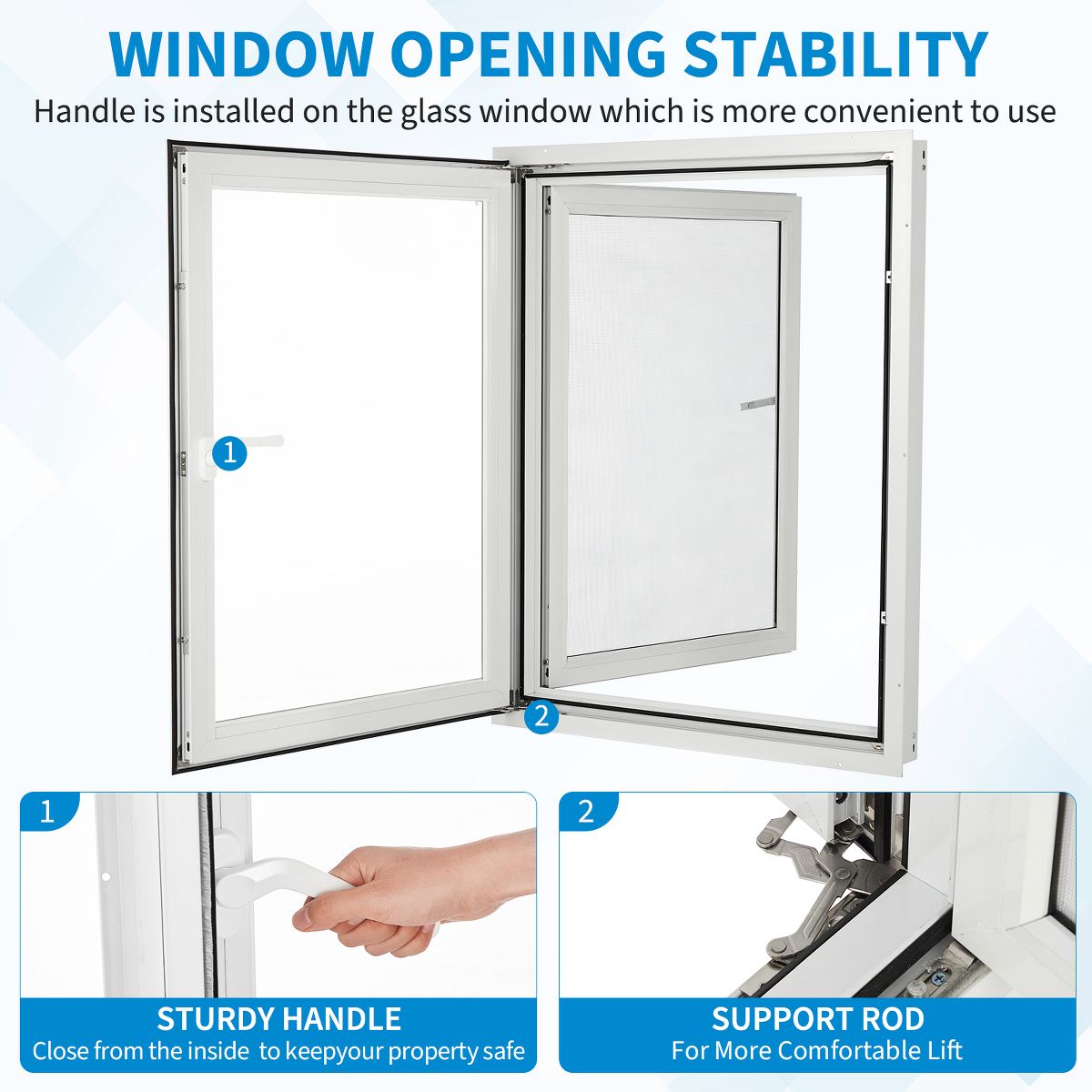Casement Window 5mm Glass 4-Gear Adjustable Magnetic Screen | Aluminum Frame, Tempered Glass, 4 Adjustable Angles, Magnetic Screen, Child Safe Lock - thumbnail 9