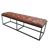The Urban Port 60" Artisanal Button Tufted Bench Brown Leather Upholstery Black Powder Coated Metal Frame Brown/Black - 3 of 4