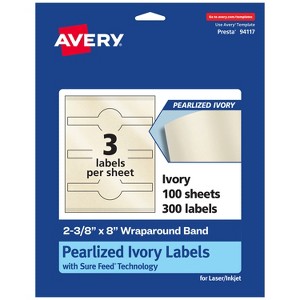 Avery Pearlized Ivory Wraparound Band Labels with Sure Feed Technology, 2-3/8" x 8", 300 Pearlized Ivory Labels, Laser/Inkjet Printable Labels - 1 of 4
