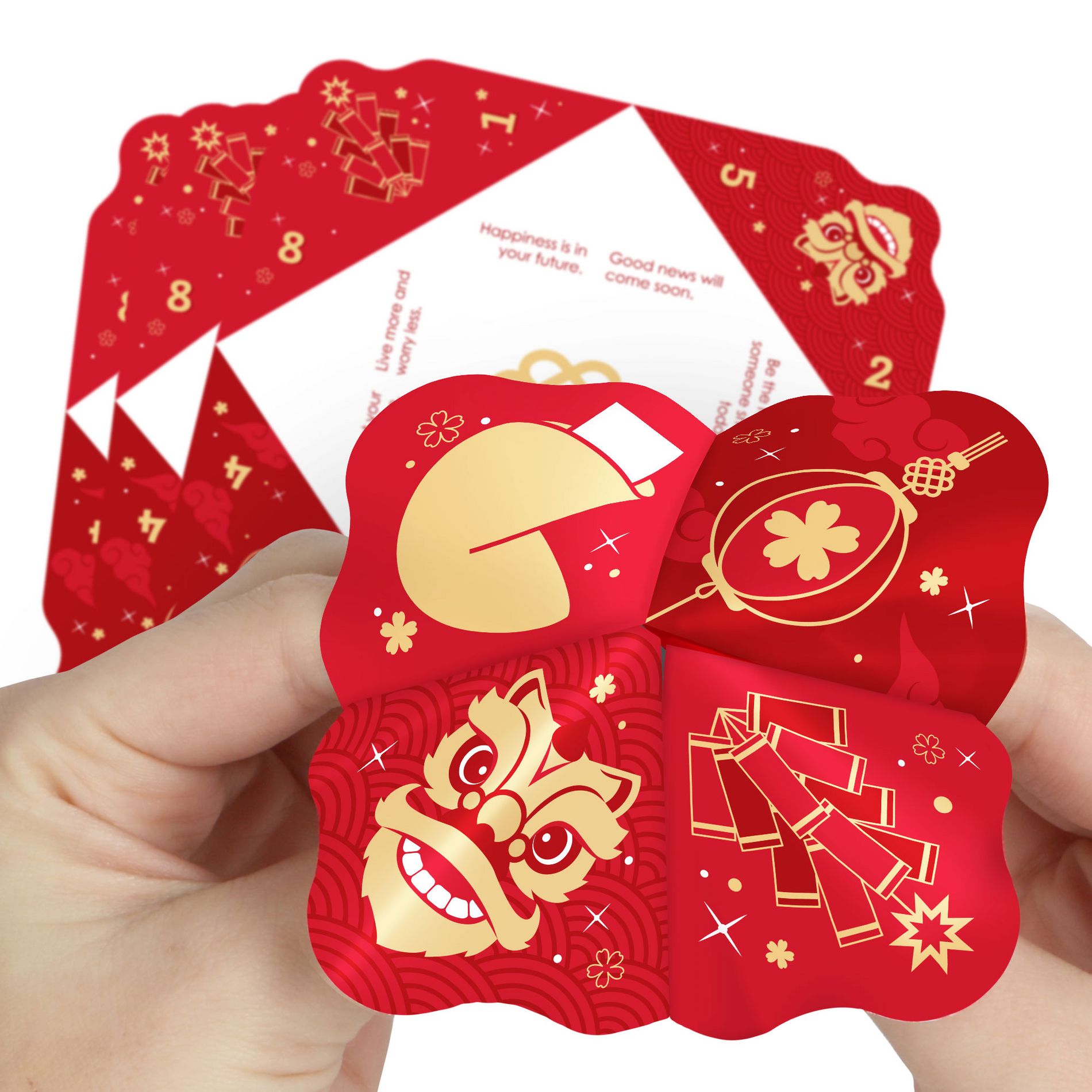 Big Dot of Happiness Lunar New Year - Cootie Catcher Game - Fortunes - Fortune Tellers - Set of 12