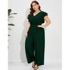 Plus Size Women's High Waist Wide Leg Jumpsuit Double-Layer Flutter Sleeves for Casual or Office Wear - 4 of 4
