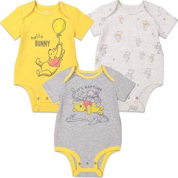 Disney Winnie the Pooh Baby Boys 3 Pack Cuddly Short Sleeve Bodysuits 