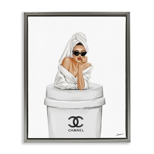 Stupell Industries Girl in Robe Morning Coffee Black Framed Floater Canvas Wall Art - 1 of 4