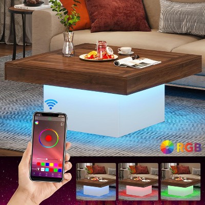 Square Brown and White LED Wood Coffee Table