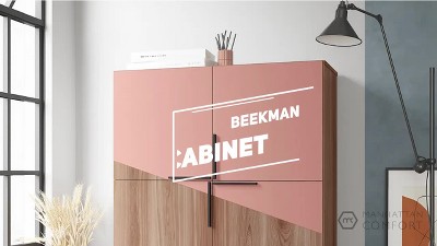 Brown and Pink Mid-Century Modern Low Cabinet with Hairpin Legs