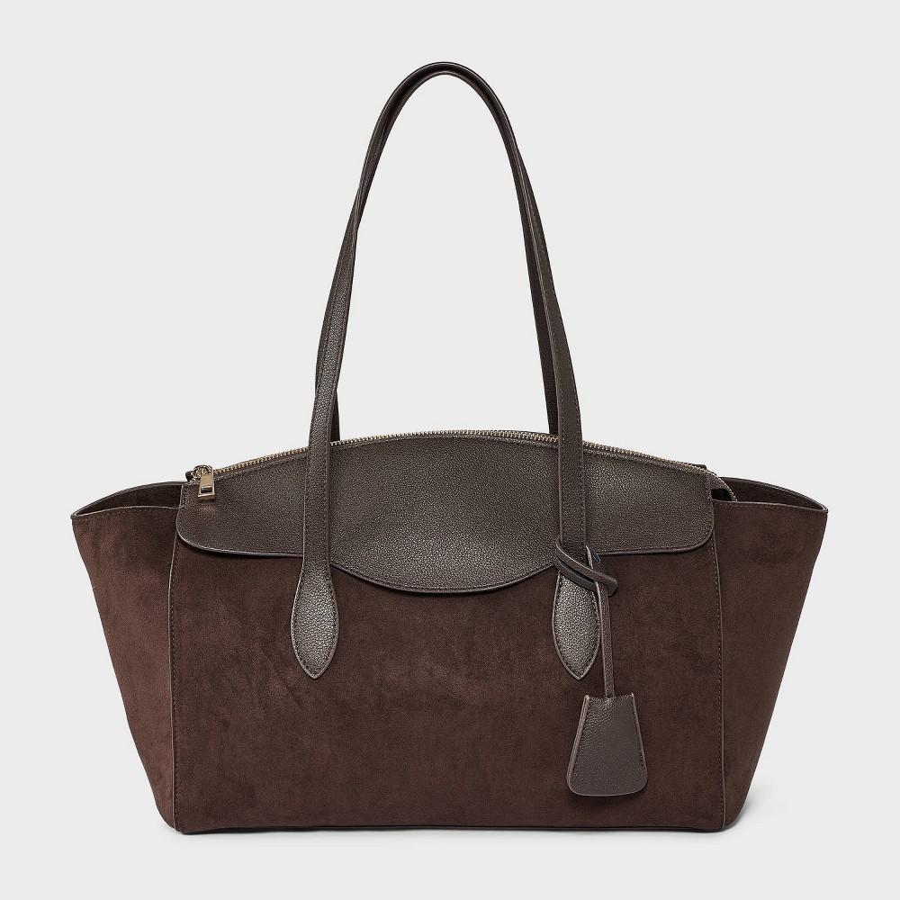 Faux Suede Large Winged Satchel - A New Day™ Brown