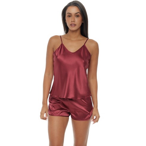 Alexander Del Rossa Women's Spaghetti Strap Cami Top & Shorts Pajamas Lounge Set, Satin Silk PJs - image 1 of 3