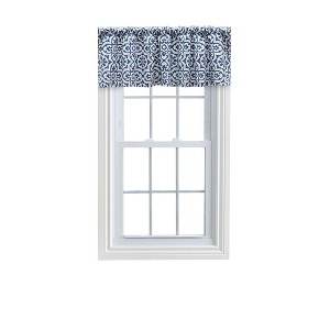 Ellis Athens Printed Tile Design on a Ground 3" Rod Pocket Premium Tailored Valance 50"x16" Navy - 1 of 4