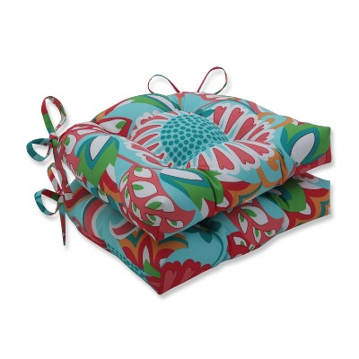 Pillow Perfect 2pc Sophia Reversible Chair Pads Turquoise/Coral