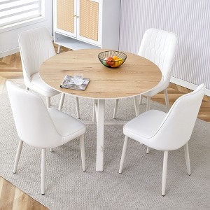 NicBex Dining Table Set for 4 Kitchen Table Modern Simple Round Dining Table Set for 4 MDF Tabletop with 4 White PU Chairs, White - 1 of 4