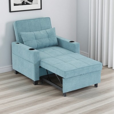 Tech Cloth Leather 3-in-1 Convertible Chair Bed with USB Ports and Cup Holders