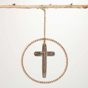 Wood Beads & Cross Ornament Natural 10"H Wood - 1 of 2