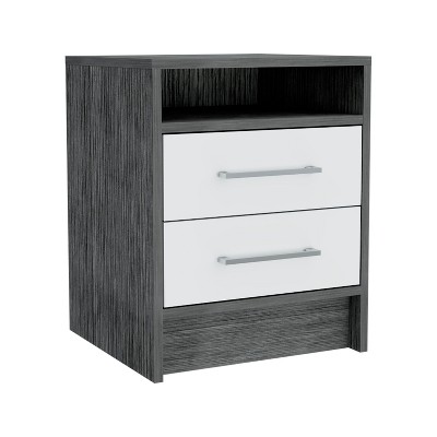 NicBex 16"Wide Nightstand with 2 Drawers Farmhouse Wooden Side Table with Open Storage Shelf for Bedroom,Living Room