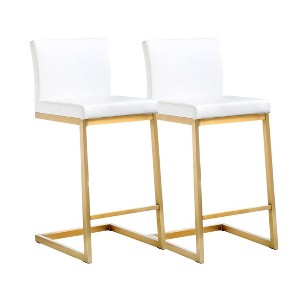 Parma Performance Vegan Leather and Gold Stainless Steel Counter Stool - Set of 2 White  15.75"W x 20"D x 36.2"H - 1 of 4