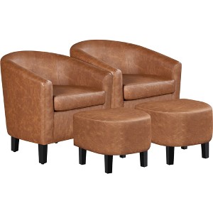 Yaheetech Set of 2 Faux Leather Barrel Chair and Ottoman Set for Bedroom Living Room - 1 of 4