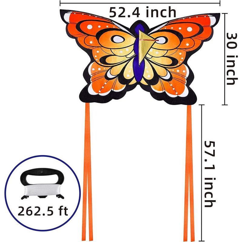 Syncfun 53'' Wide Orange Butterfly Kite Easy to Fly Huge Kites for Kids and Adults with 262.5 ft Kite String for Outdoor Activities, 3 of 9