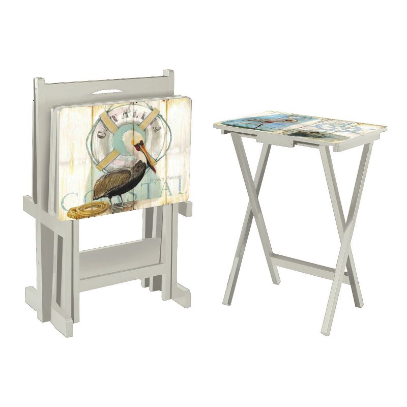 Evergreen TV Tray S/4 with Stand, Shore Birds, 5 of 6