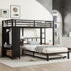KWPZQEB Bunk Bed with Trundle, Metal Bunk Bed with Built-in Wardrob & Desk, Ladder & Guardrails, Easy Assembly, No Box Spring Needed, Black - 3 of 4