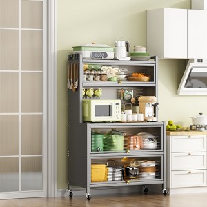 5 Tier 63" Metal Kitchen Storage Cabinets with 10 Hooks,Microwave Stand,Kitchen Storage Rack for Home, Pantry White - 1 of 4