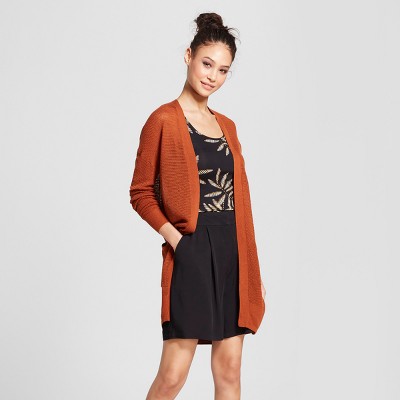orange open front cardigan