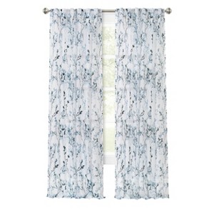 Kate Aurora 2 Piece Shabby Chic Cherry Blossom Designed Airy Sheer Rod Pocket & Back Tab Curtain Panels - 1 of 3