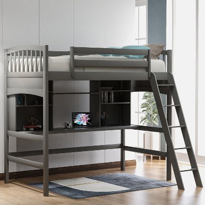 NicBex Twin Size Loft Bed with Desk & Storage Shelves,Twin Loft Bed with Built-in Study Area,Ladder,Space-Saving Loft Bed for Kids,Teens