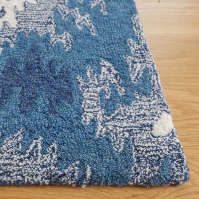 Blue and Ivory Hand-Tufted Wool Square Area Rug