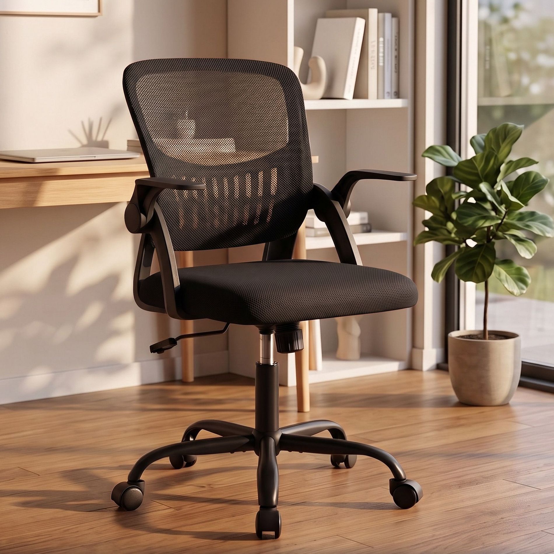 JIONJOY Ergonomic Office Chair Mesh Home Office Chair with Lumbar Support Flip Up Armrests Rocking Function and Back Storage Pocket