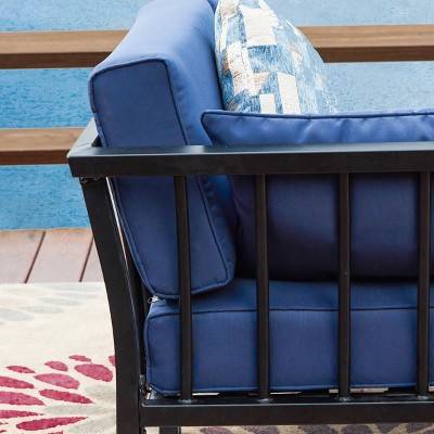 Blue Metal Two-Seat Outdoor Sectional Sofa with Cushions