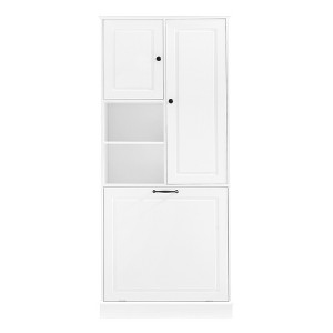 Gulches Tall Storage Cabinet with Adjustable Shelves & Large Flip-Out Basket, White MDF Cabinet with Aluminum Handles for Bathroom - 1 of 4