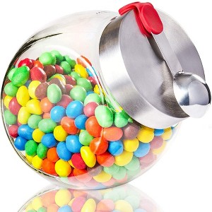 Juvale Glass Glass Jar Candy Dispenser with Scoop and Stainless Steel Lid, Penny Jar for Cookies, Nuts, Dry Goods, Jelly Beans, Food Storage, 58 Oz - 1 of 4