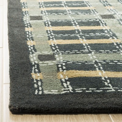 Black and Beige Plaid 9' x 12' Wool Area Rug