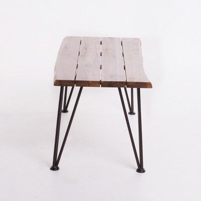 Teak Finish Acacia Wood and Iron Outdoor Coffee Table