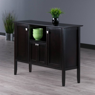 Elegant Transitional Melba Sideboard in Rich Coffee Finish with Satin Nickel Knobs