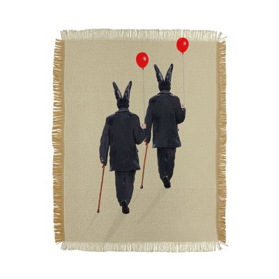 Coco de Paris Rabbits walking with balloons Woven Throw Blanket - Deny Designs