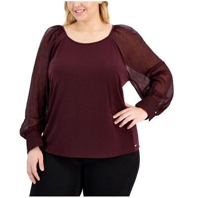 Calvin Klein Womens Chiffon-Sleeve Pullover Blouse