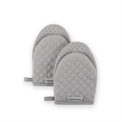 KitchenAid Asteroid Mini-Ofenhandschuhe 2er-Set – Hitzebeständig Mit Silikongriffen (dunkelgrün, 14x20,3 Cm)