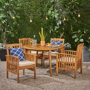 Christopher Knight Home Maura Outdoor Acacia Wood 5 Piece Dining Set with Water Resistant Cushion - 1 of 4