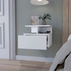 NicBex Modern Floating Wood Nightstand with Shelf,Wall Mounted Nightstand with Drawer,14.02" Wide Nightstand for Bedroom Furniture - 1 of 4