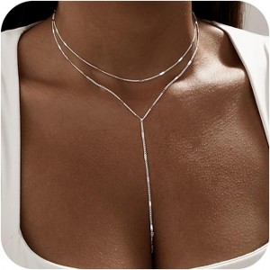 Long Lariat Necklace for Women, 14K Gold/Silver Plated Y-Drop Beaded Chain - 1 of 4