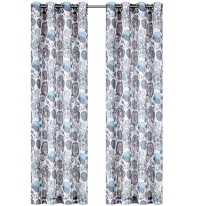 Kate Aurora Key West Summery Floral 2 Pack Grommet Top Sheer Curtain Panels - 1 of 4